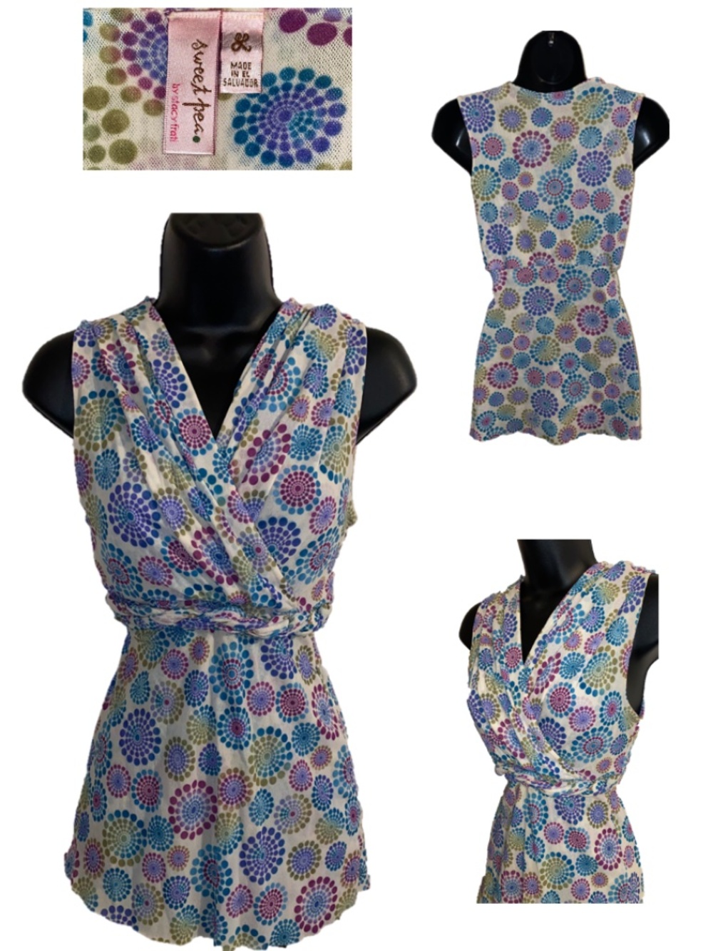 Sweet Pea by Stacy Frati sleeveless, faux-wrap top Size Large